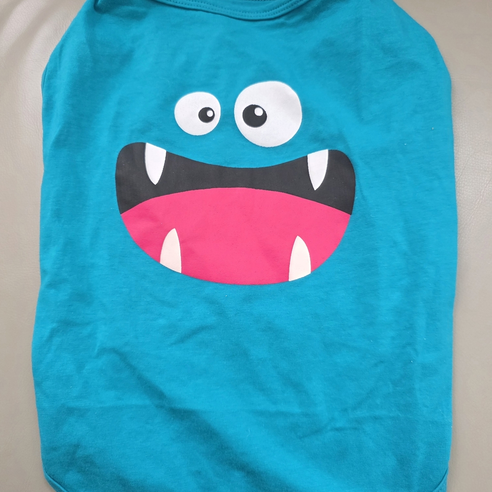 Teal Monster Face Dog Shirt
